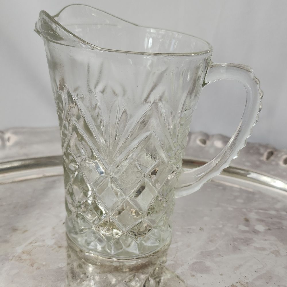 Vintage Pressed Glass Pitcher Creamer Pineapple Pattern
